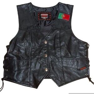 Black Leather Moto Vest Sz S